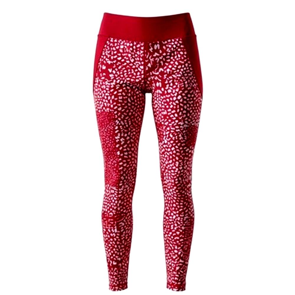 Betsey Johnson Animal Print Leggings Leopard Red White Soft Side Phone Pockets M